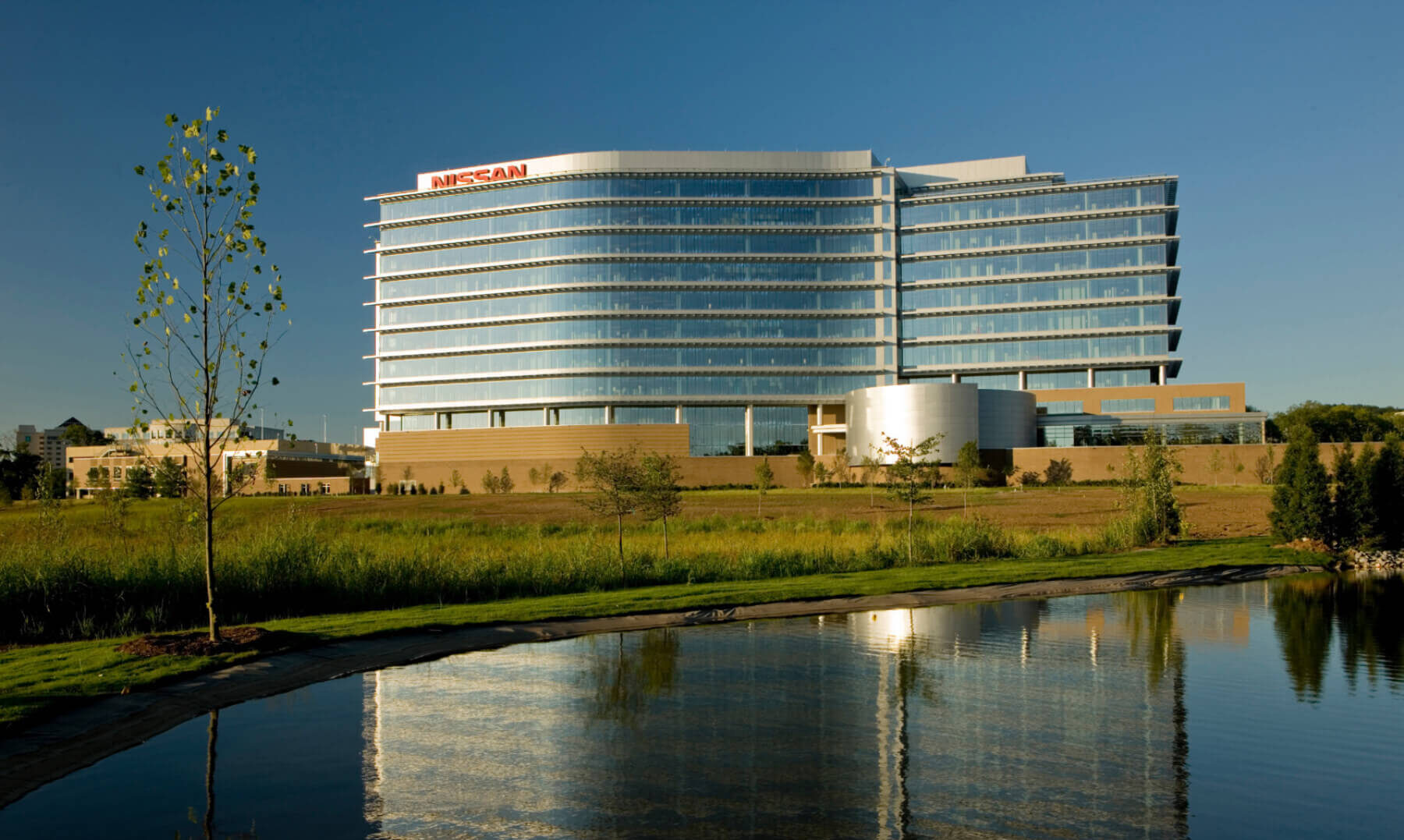 an exterior view of the Nissan North America Headquarters in Franklin, TN