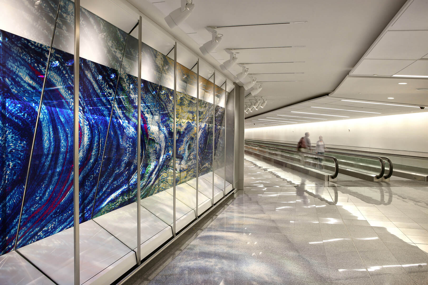 an art installation near the moving walkways in the concourse at the international terminal at Hartsfield-Jackson Atlanta International Airport
