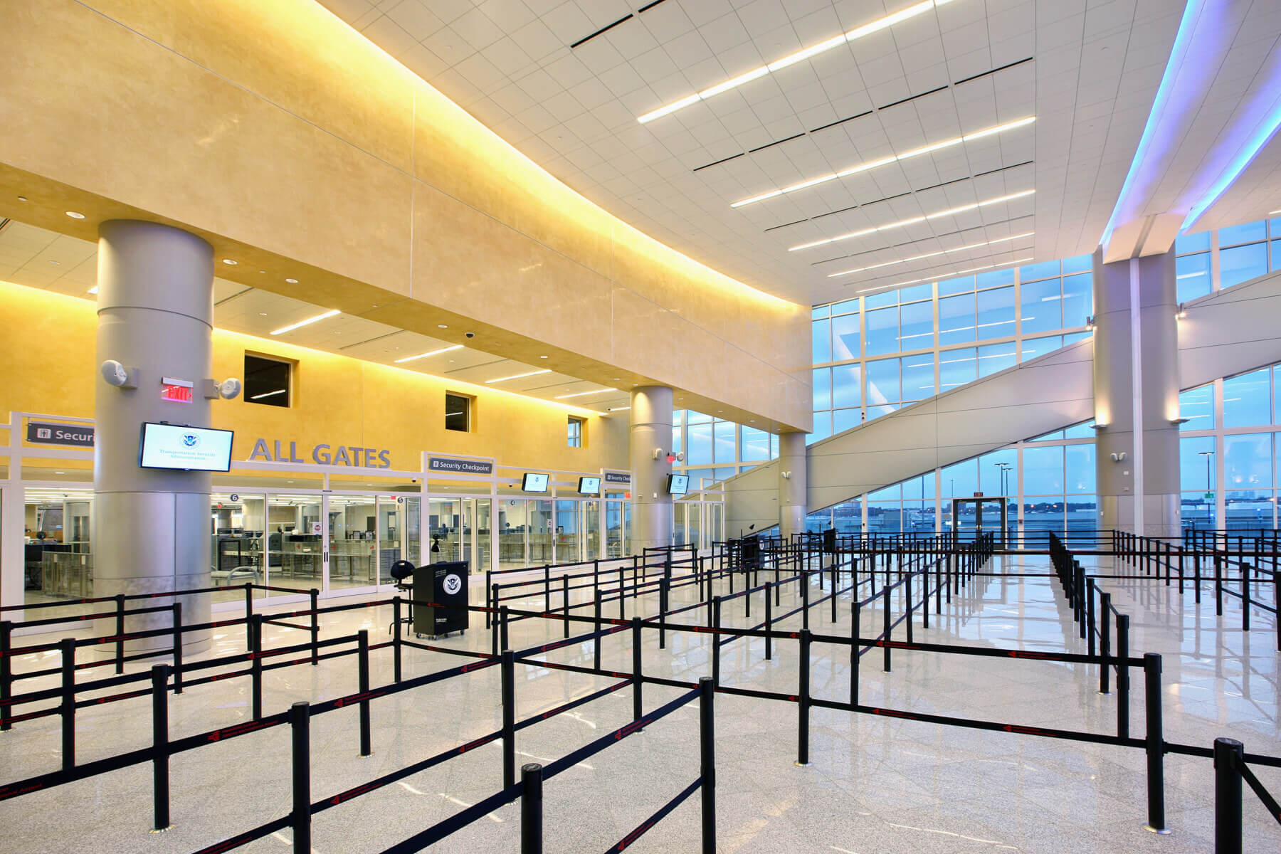 the security screening area at the international terminal at Hartsfield-Jackson Atlanta International Airport