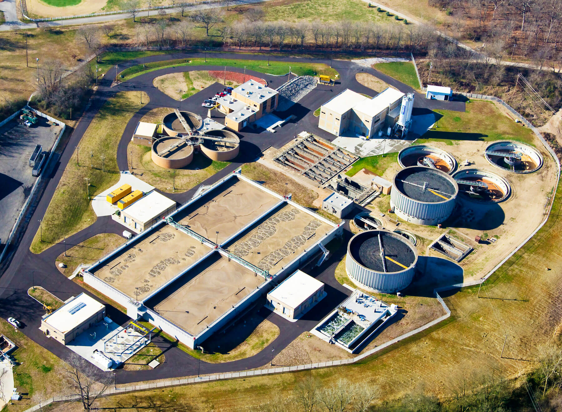 An aerial view of the wastewater treatment plant