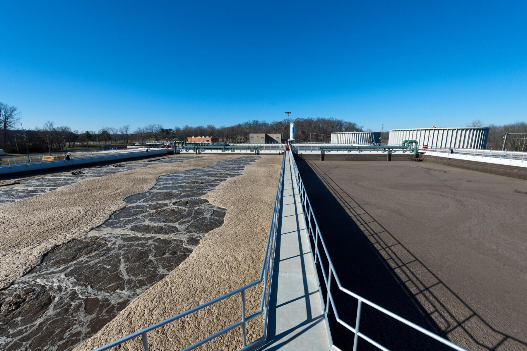 an aeration basin at the wastewater treatment plant