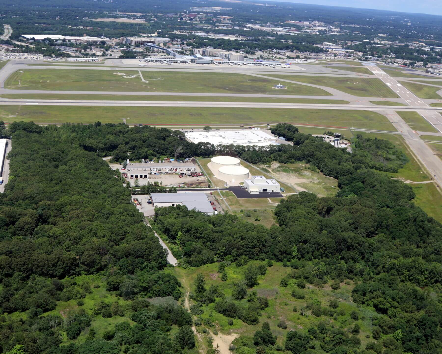 aerial view of the deicing system at T.F. Green International Airport