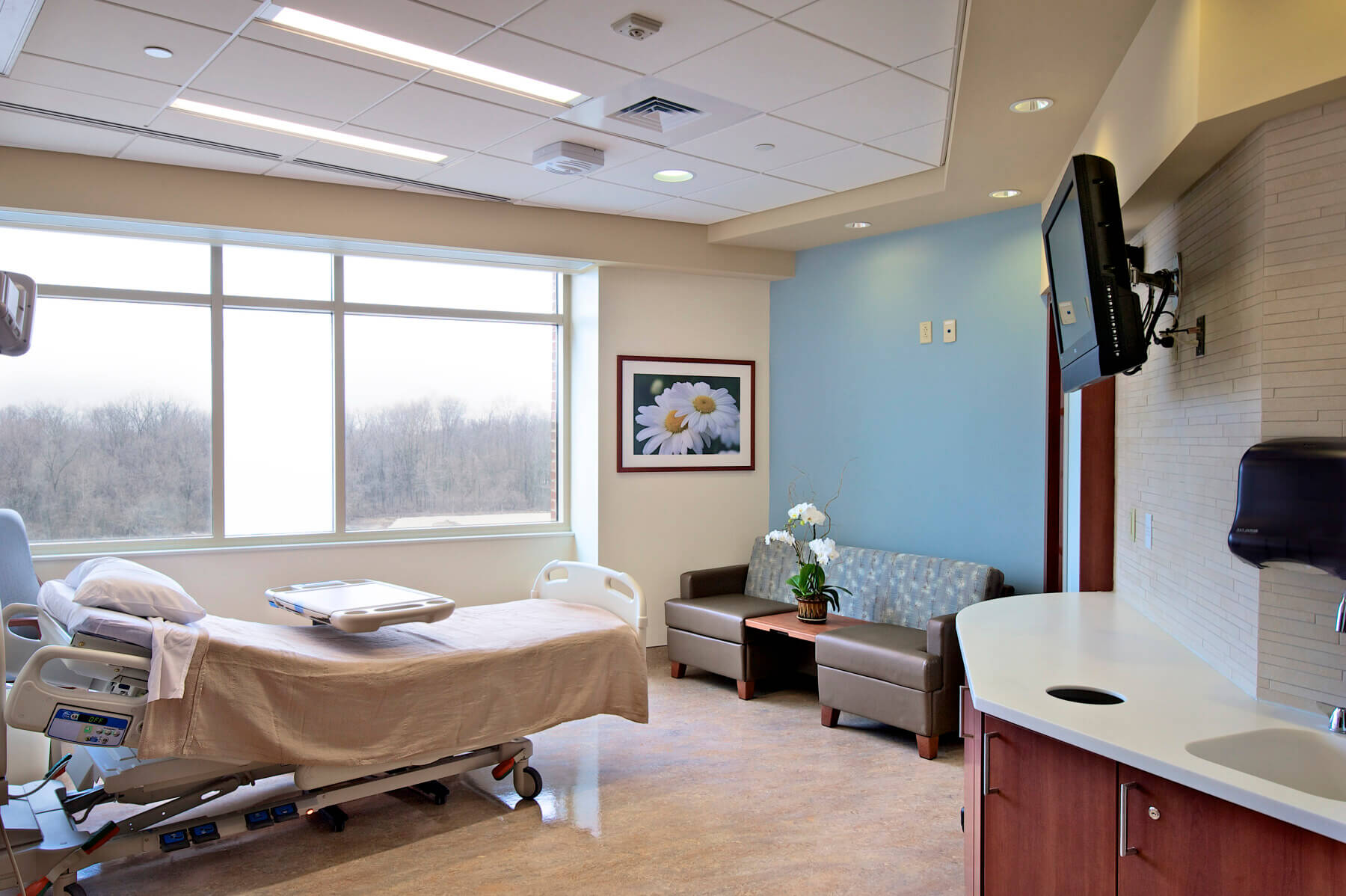 a patient room in the patient tower