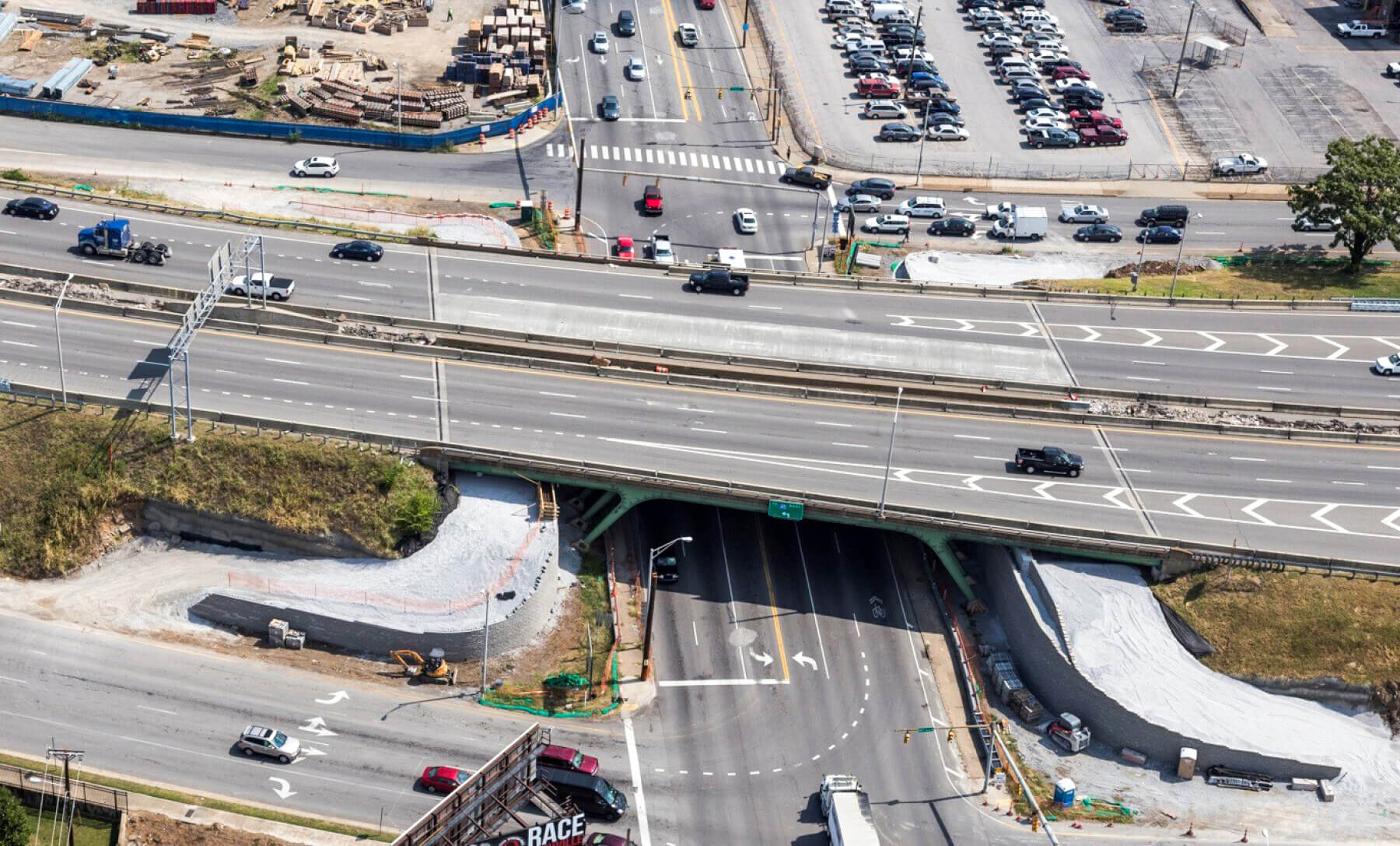 a drone shot of a Fast Fix 8 project with two highways