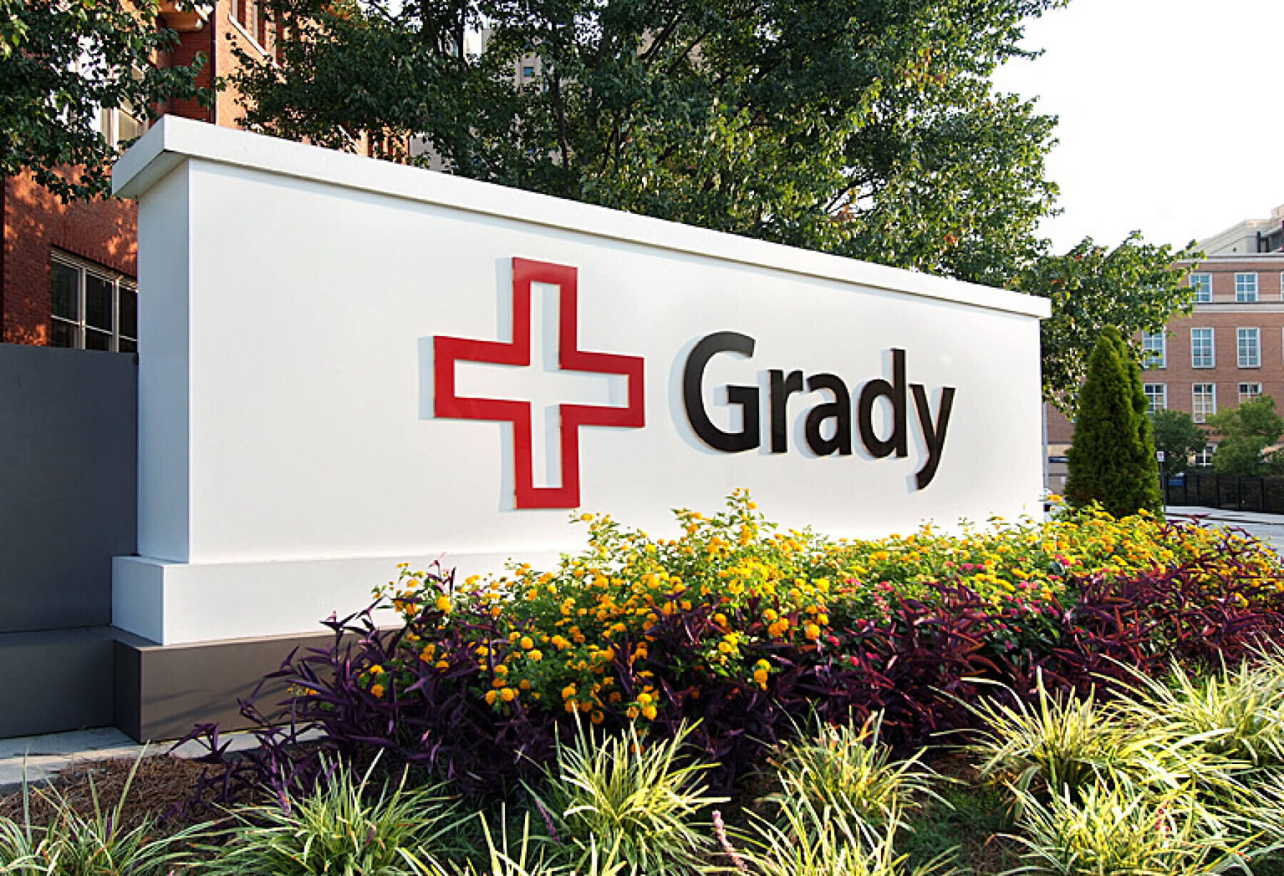 the entry sign of Grady Hospital