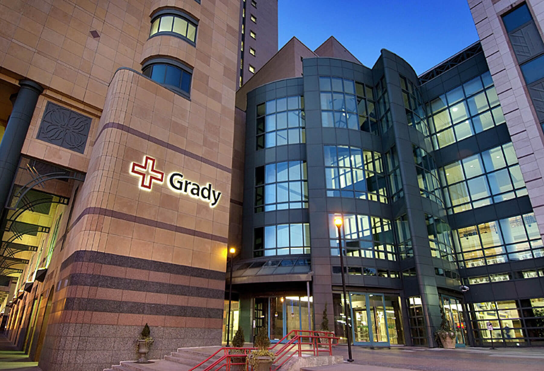 the exterior of Grady Hospital