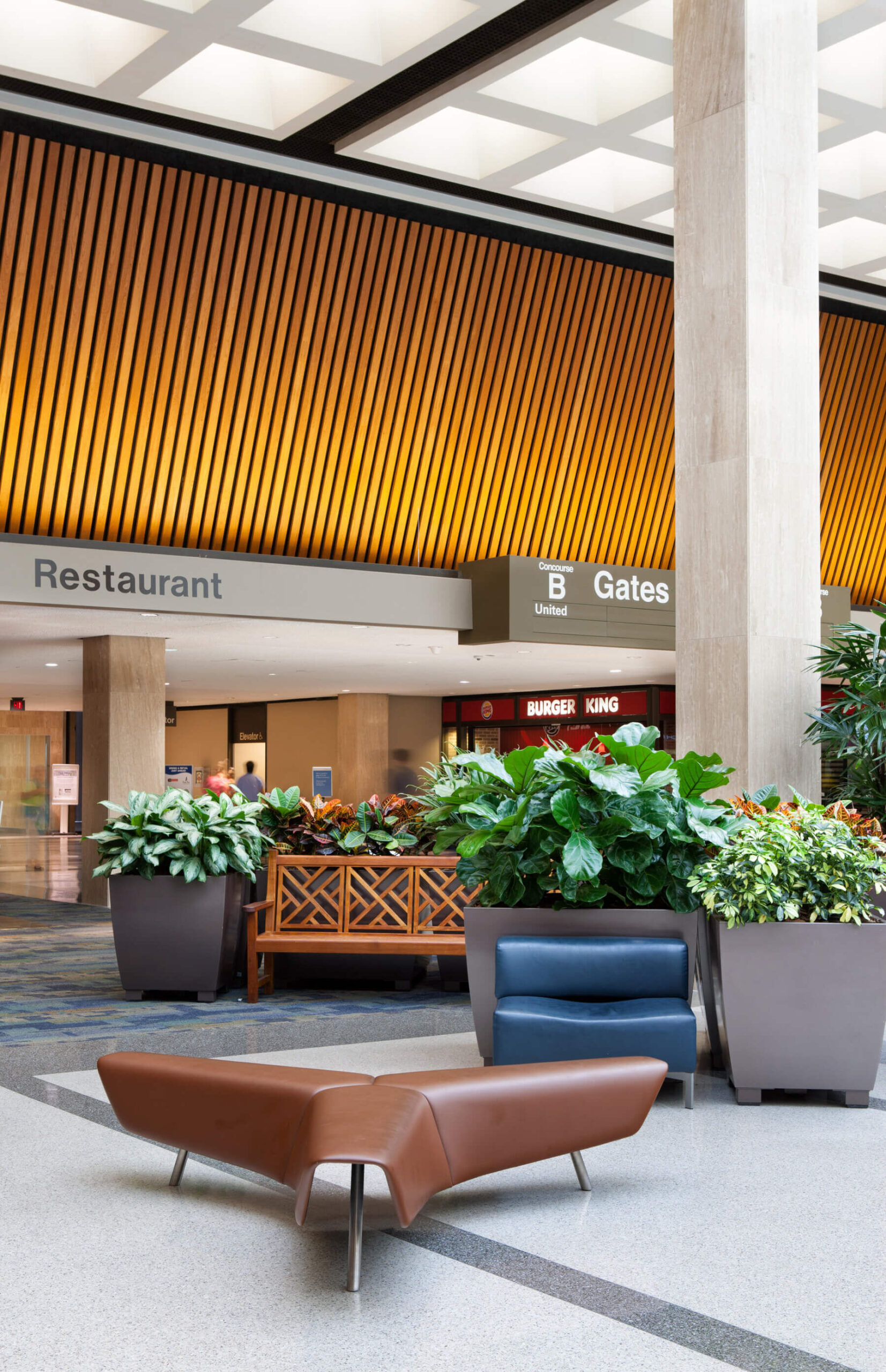 a seating area in the terminal at Norfolk International Airport