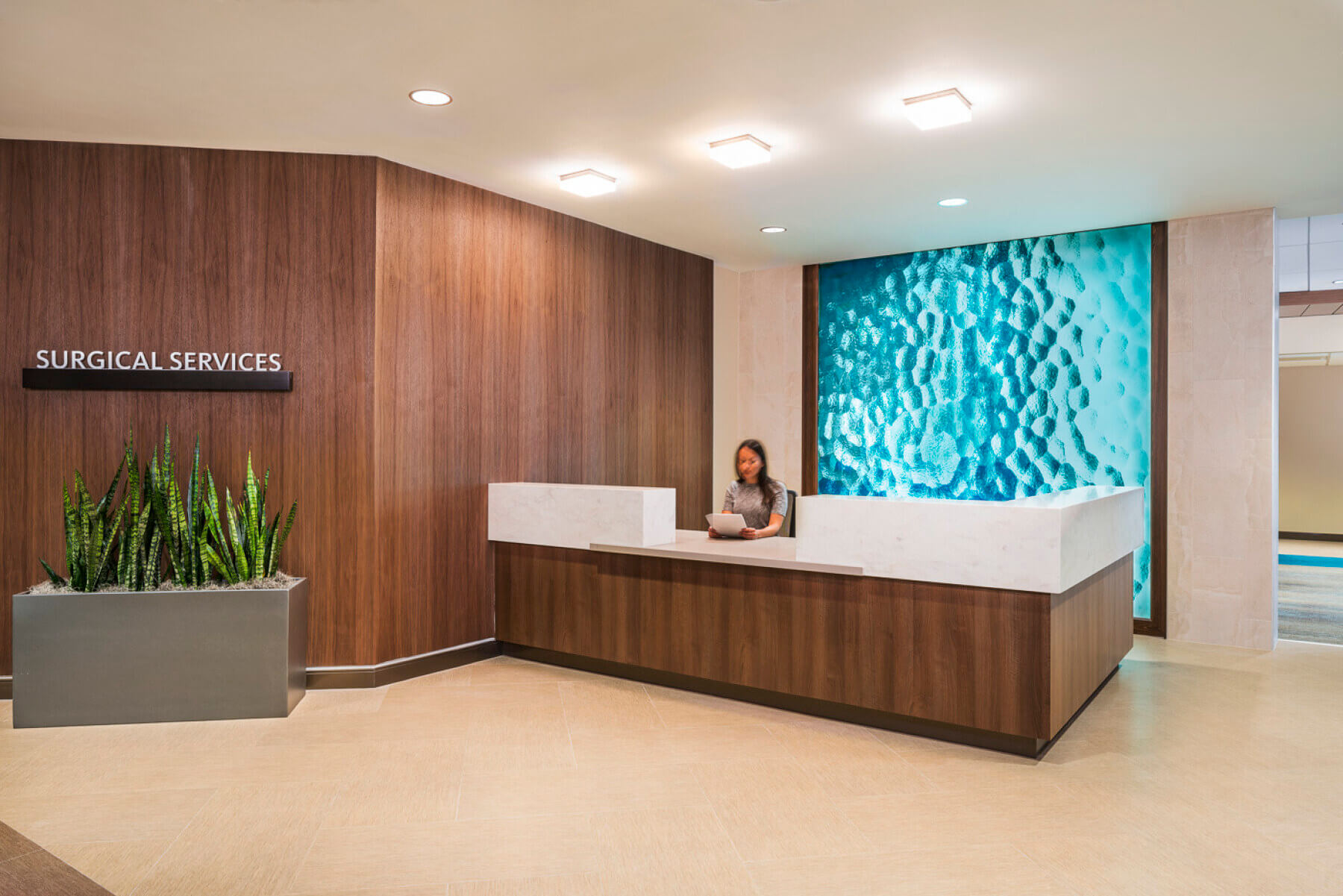 surgical department reception area in the patient tower
