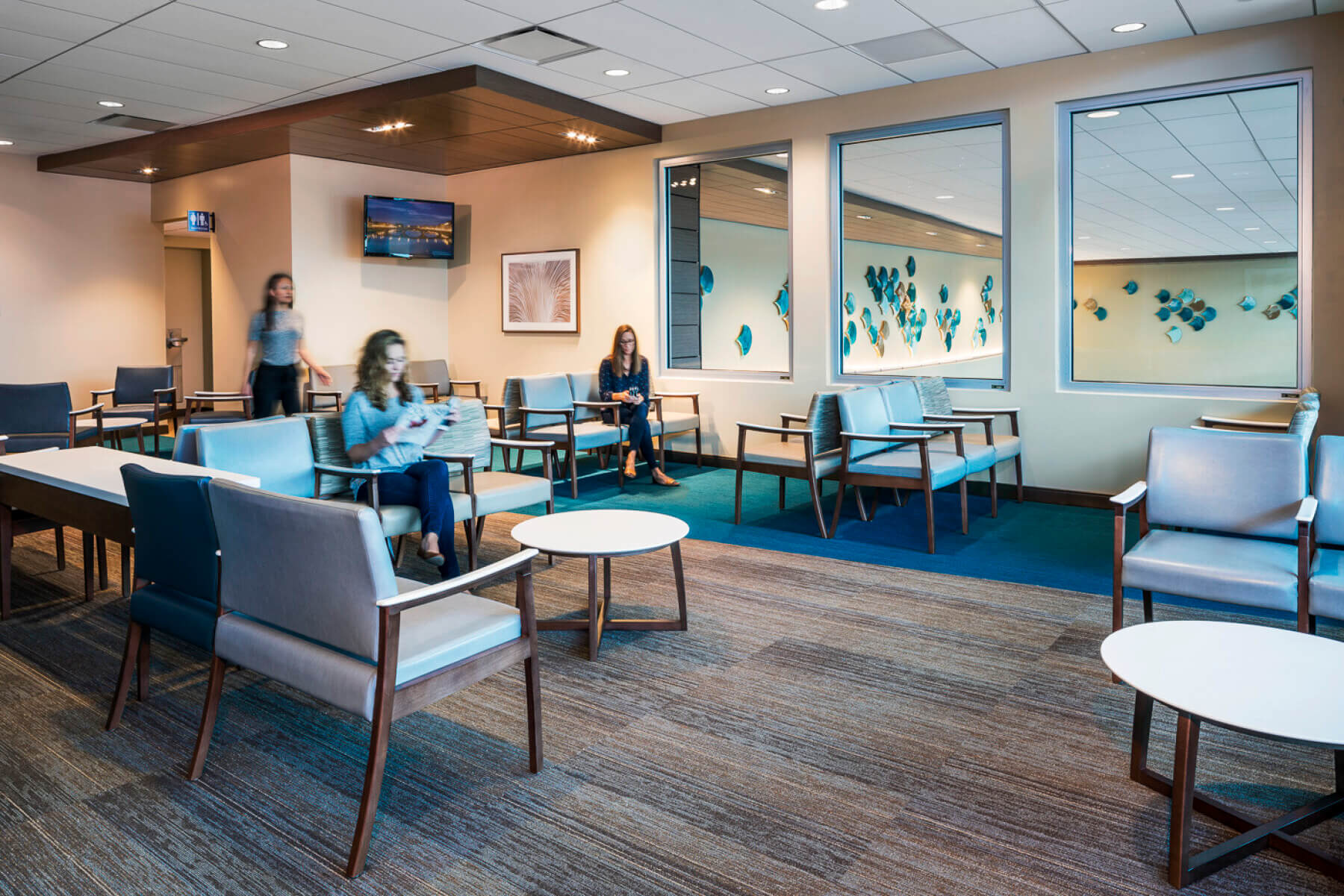 a waiting area inside the patient tower