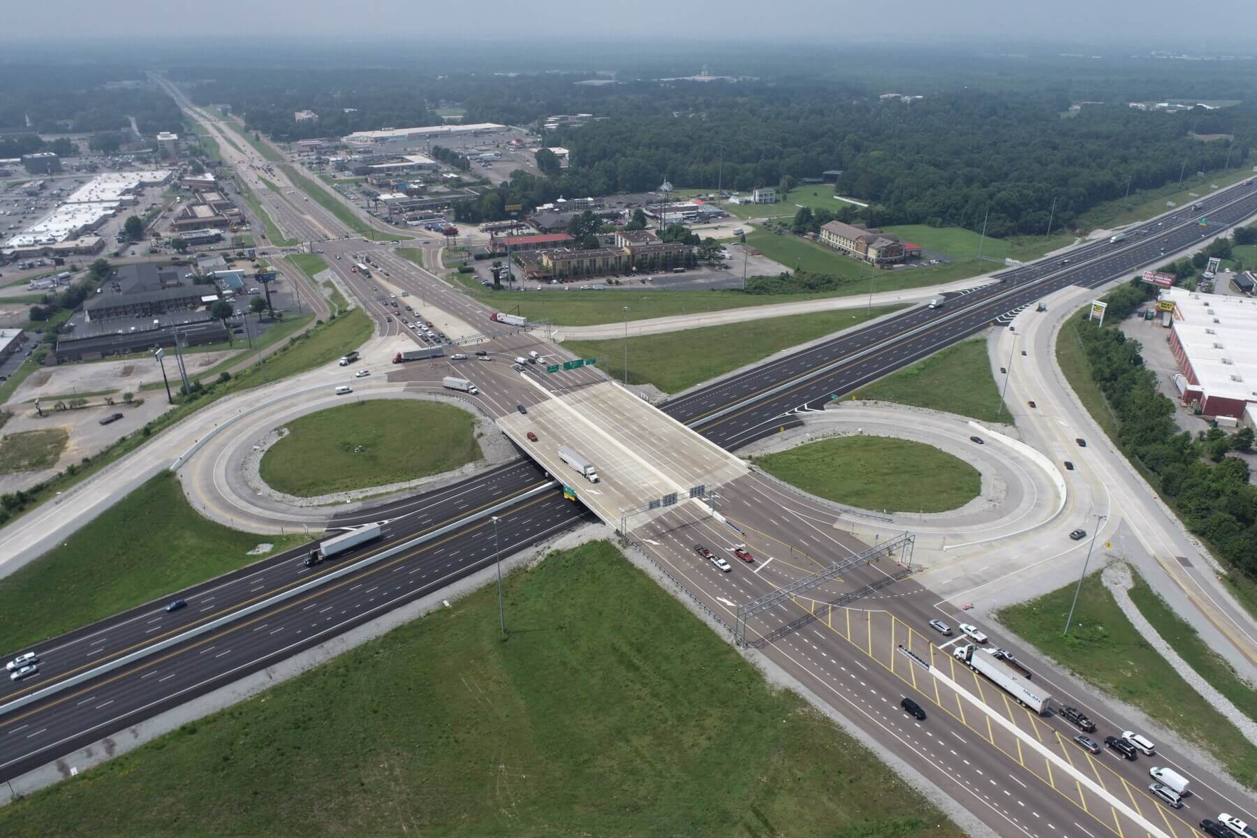 an aerial view of an intersection on I-40