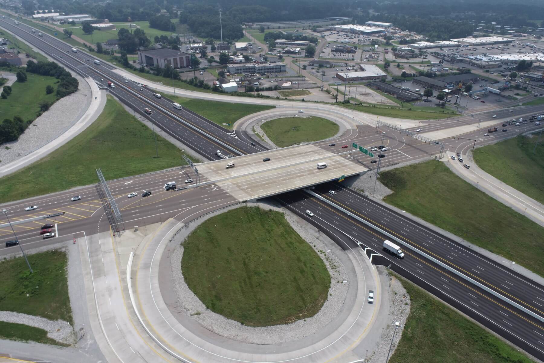 an aerial view of an intersection on I-40