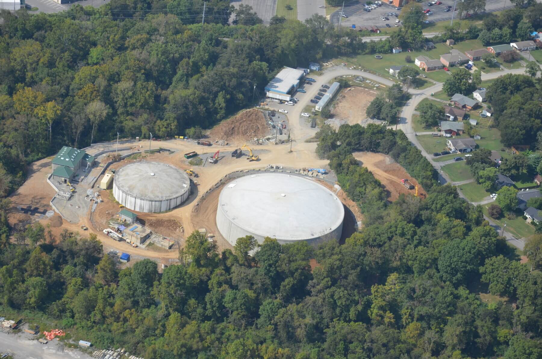 Aerial view of equalization tanks.
