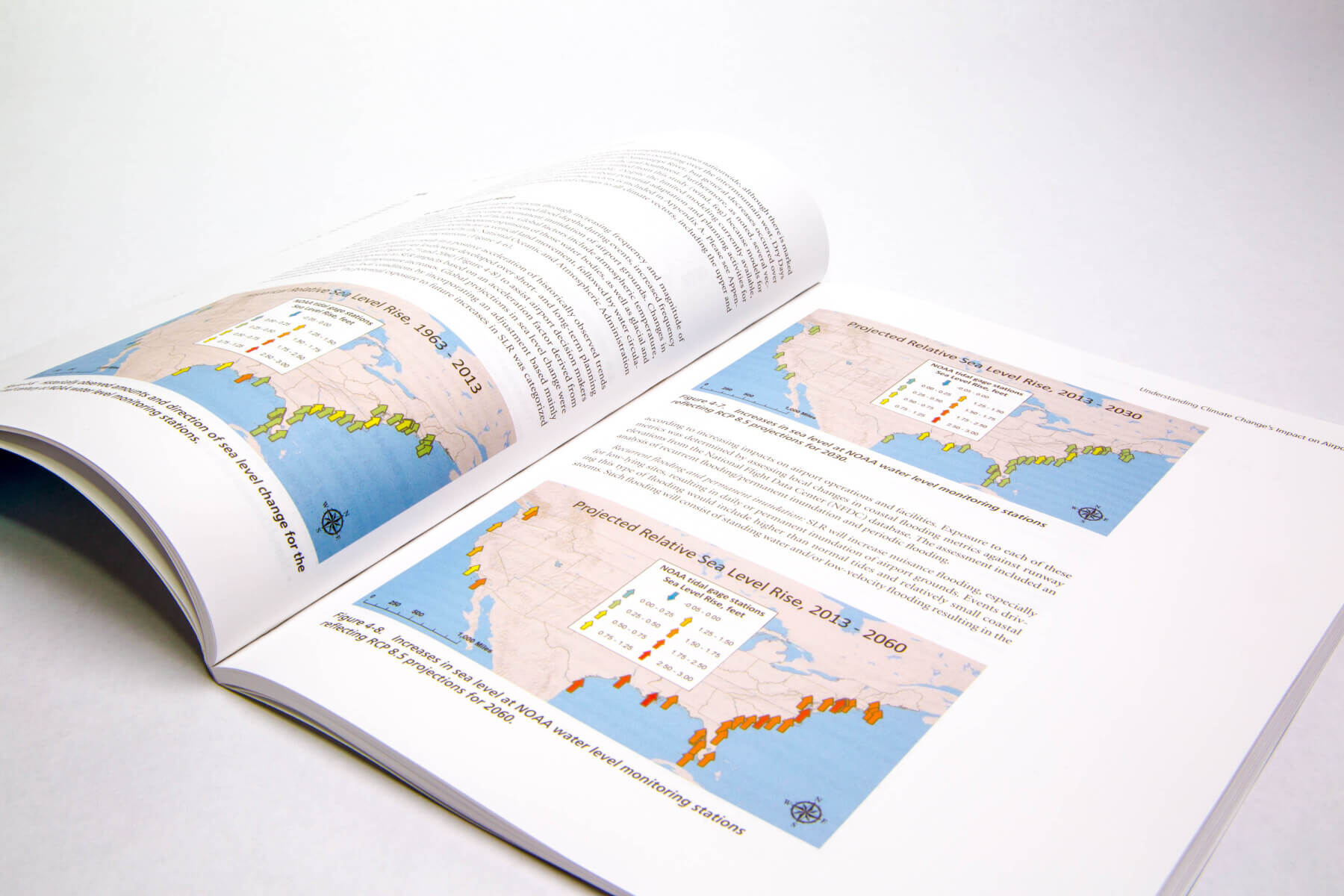 a close up of a page inside ACRP research report 147 with charts showing sea level rise