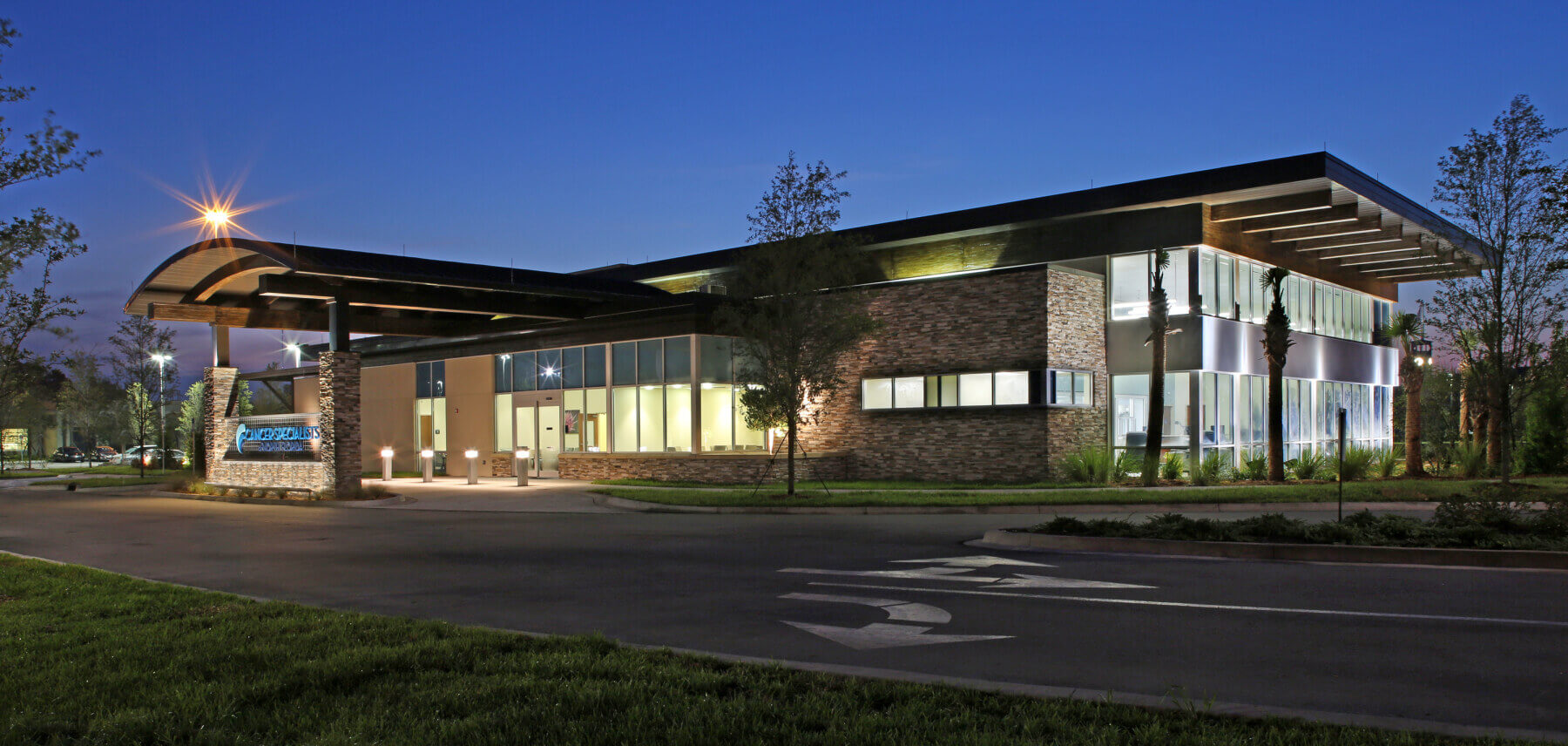 exterior of the facility at night
