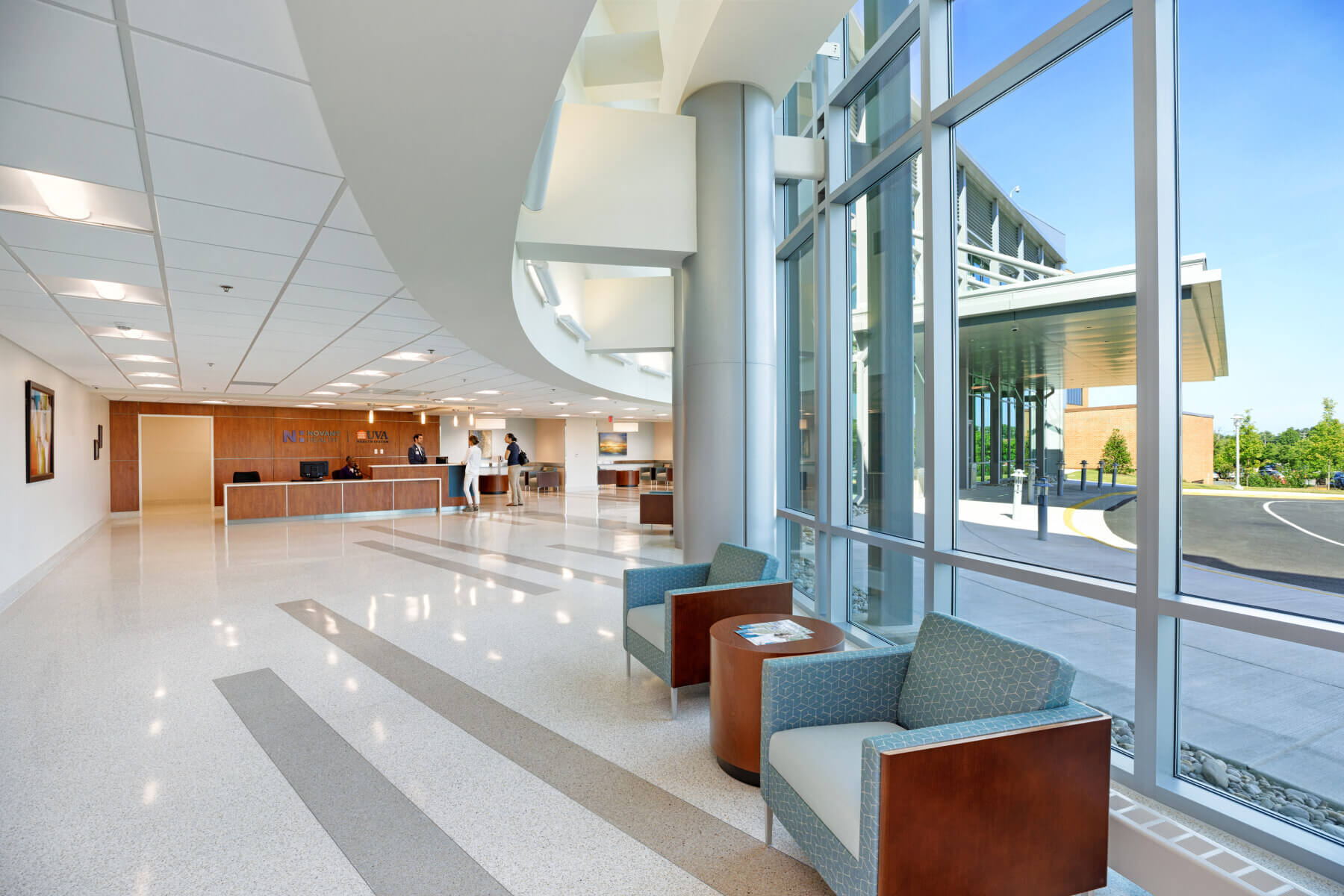 the building’s main lobby and reception desk