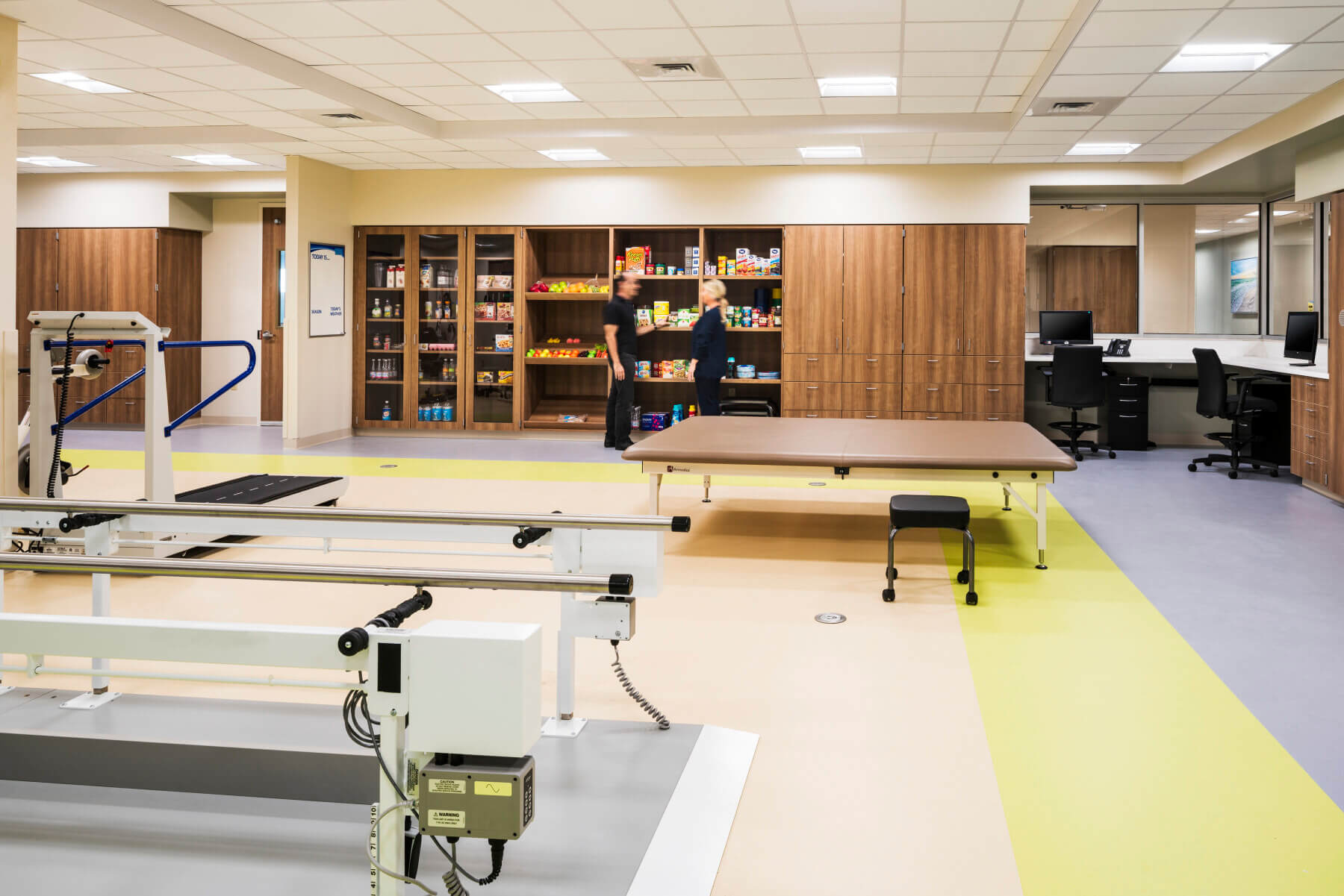 a mock grocery store in the physical therapy gym in the rehabilitation addition at Sarasota Memorial Hospital