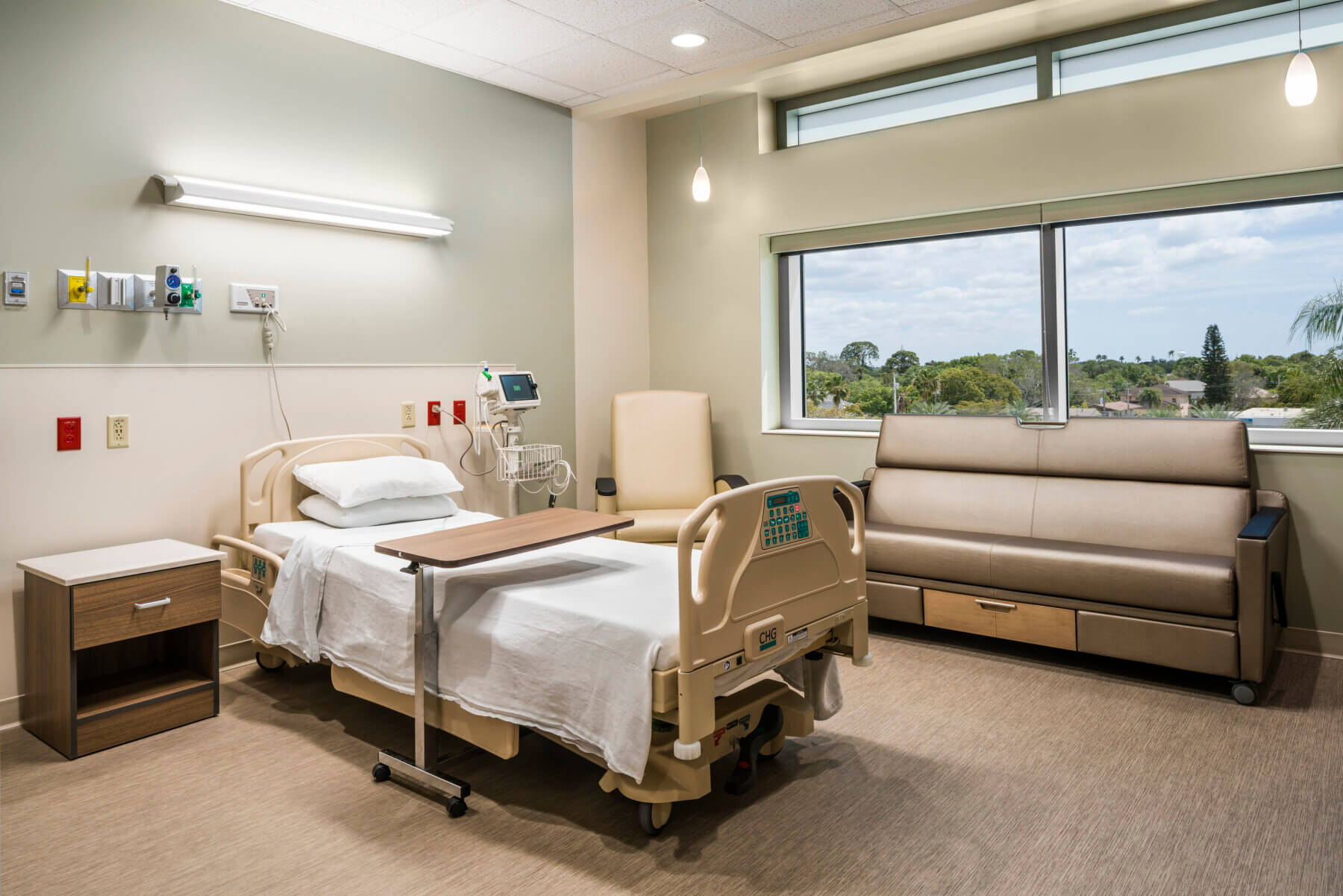a patient room in the rehabilitation addition at Sarasota Memorial Hospital