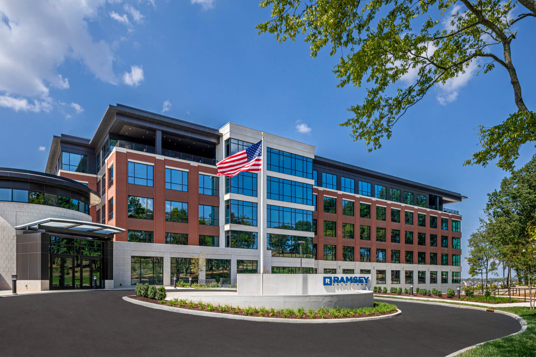 An exterior shot of the Ramsey Solutions headquarters building