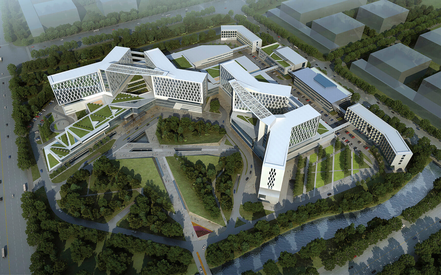 aerial rendering of Taizhou Hospital campus