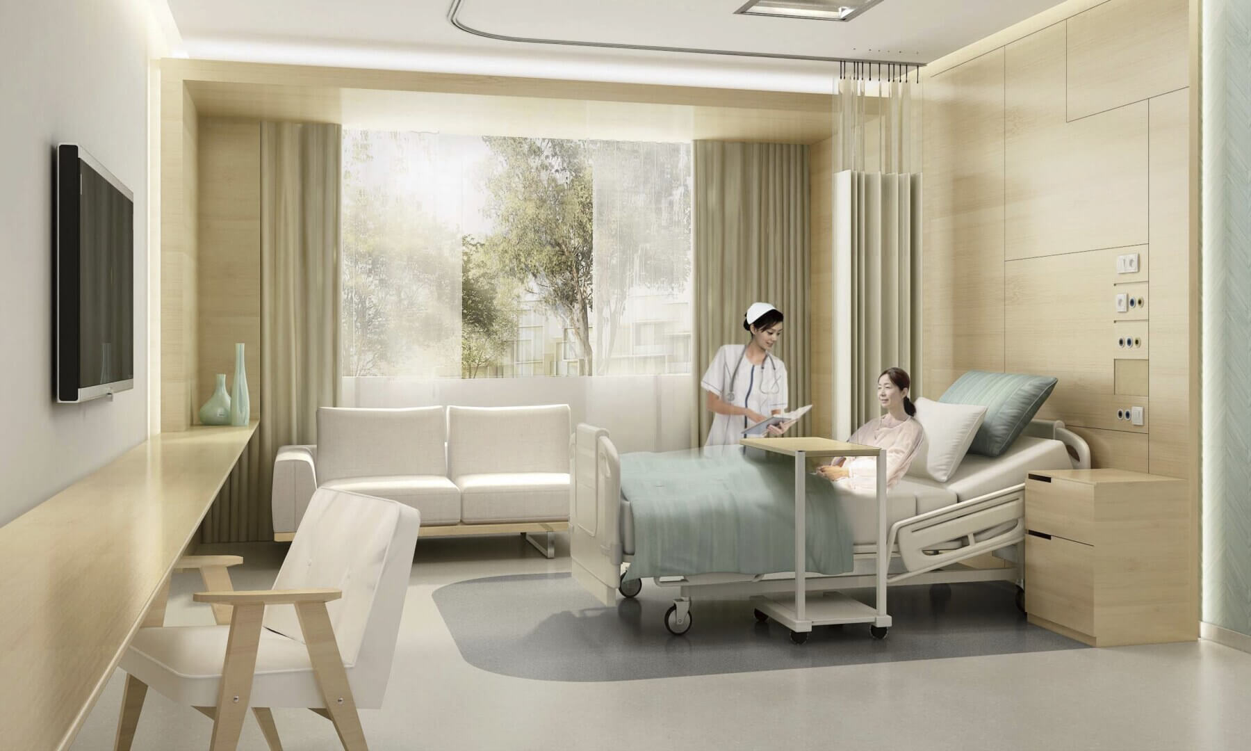 nurse and patient in a patient room