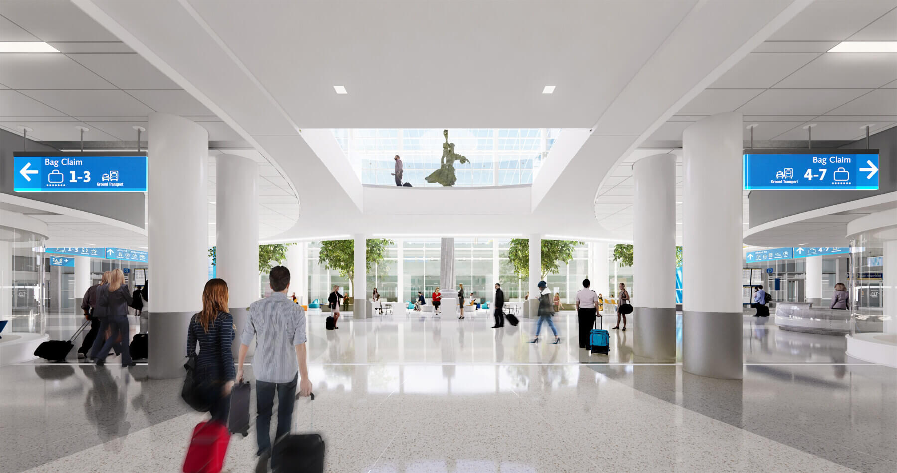 rendering of arriving passengers’ view when entering the expanded terminal lobby at Charlotte Douglas International Airport