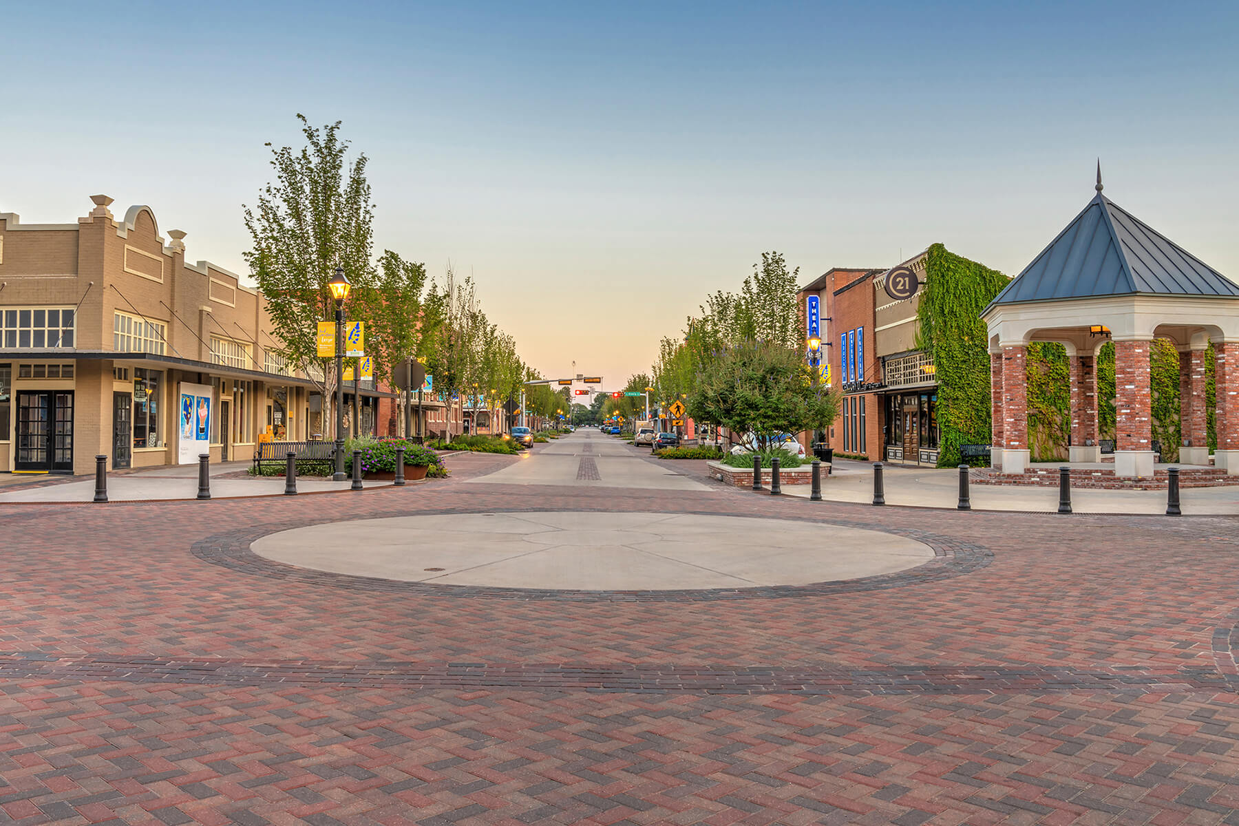 Brick paver walkable streetscape in downtown Ennis