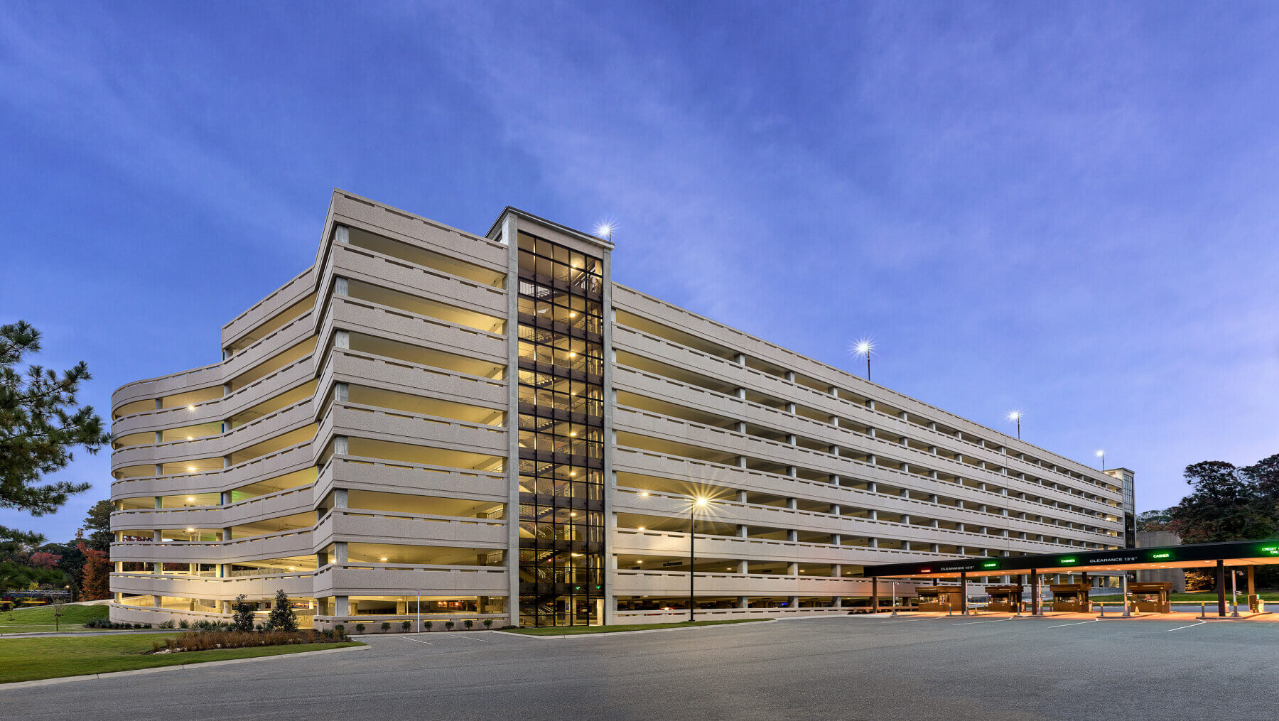 the exterior of parking garage D at Norfolk International Airport