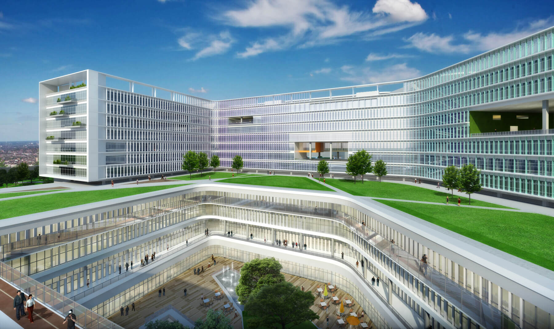 exterior rendering of the hospital courtyard