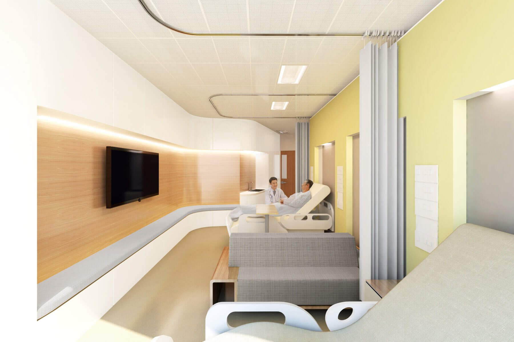 : interior rendering of a patient room in the hospital