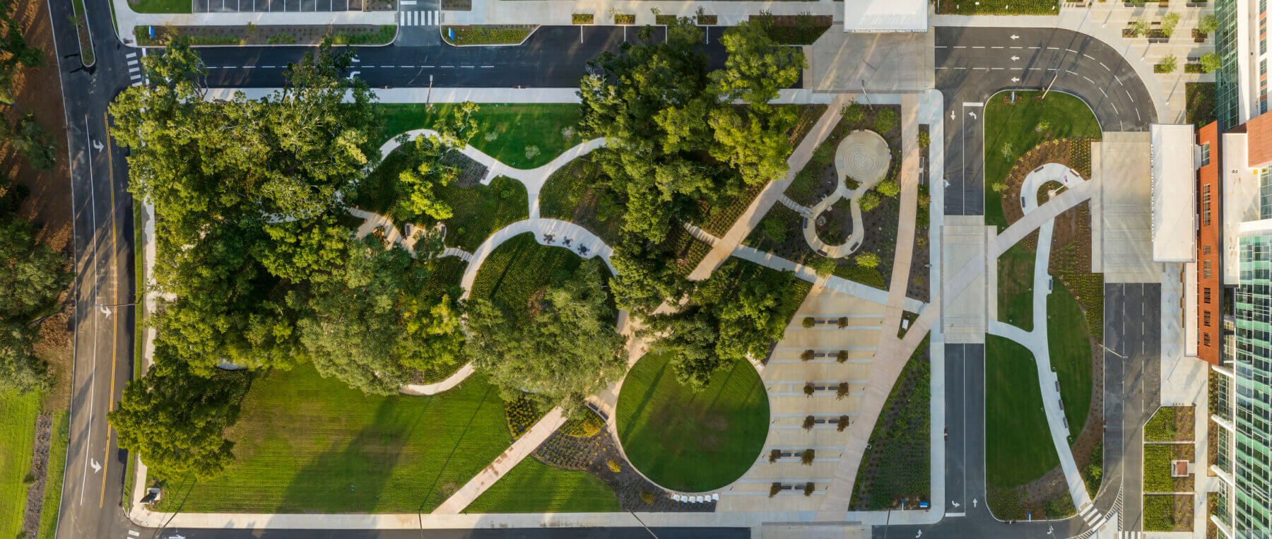 aerial view of the town square park