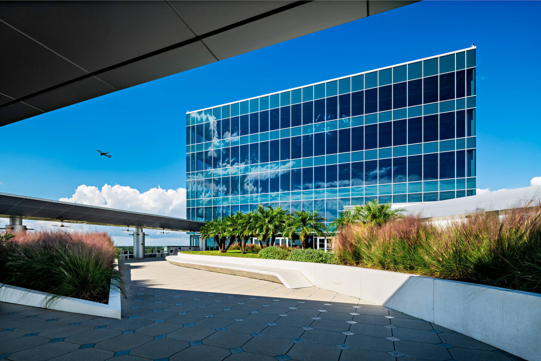 outdoor terrace at Tampa International Airport’s SkyCenter Development
