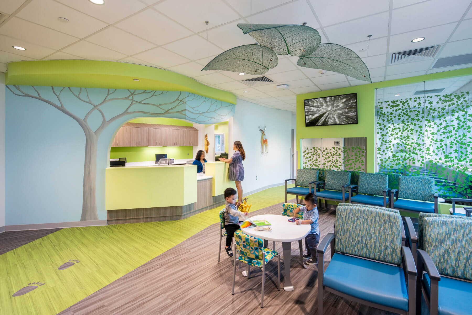 a colorful waiting room in a pediatrician’s office