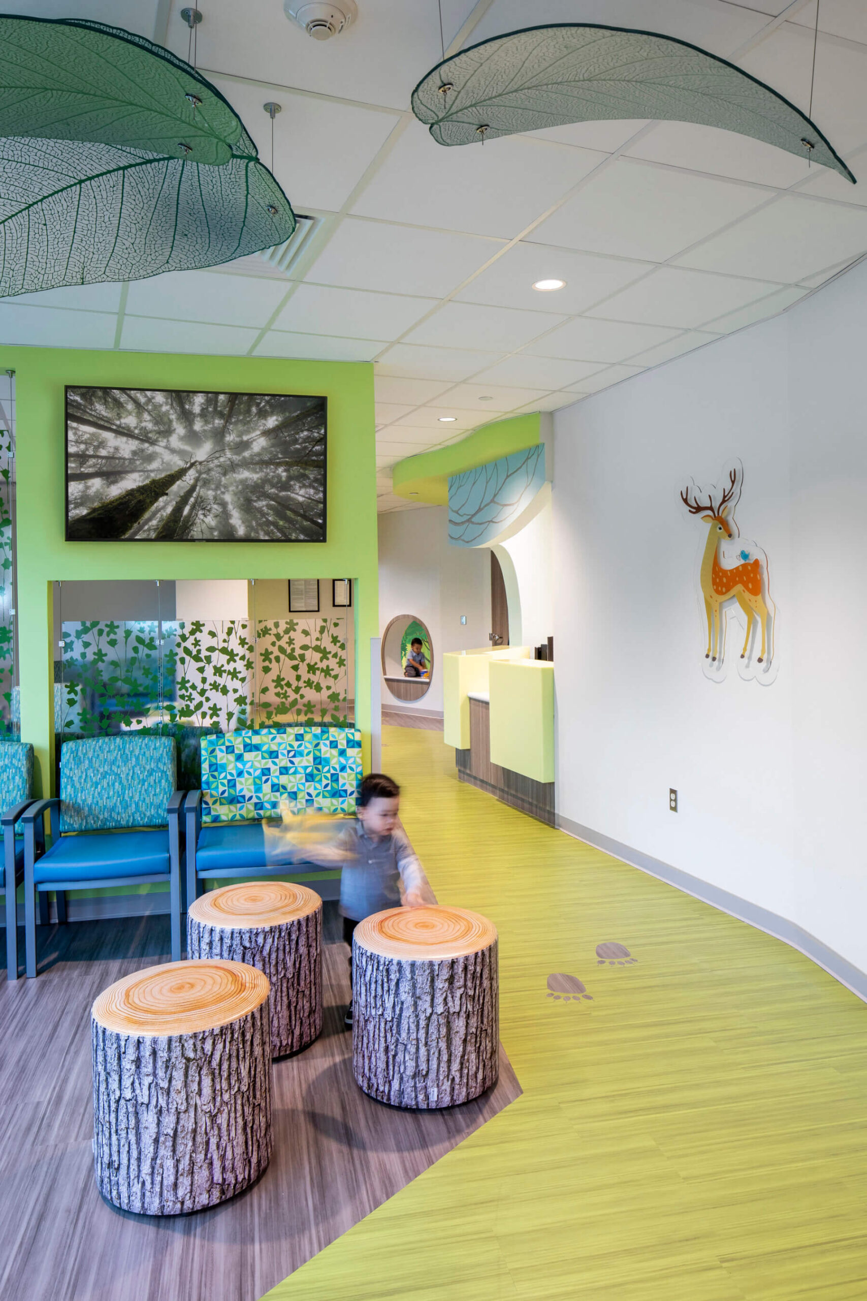 a colorful waiting room in a pediatrician’s office