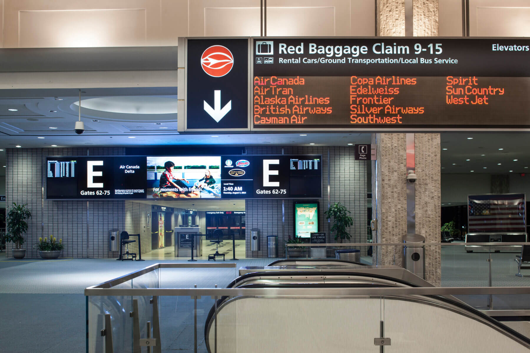 directional signage in the main terminal at Tampa International Airport