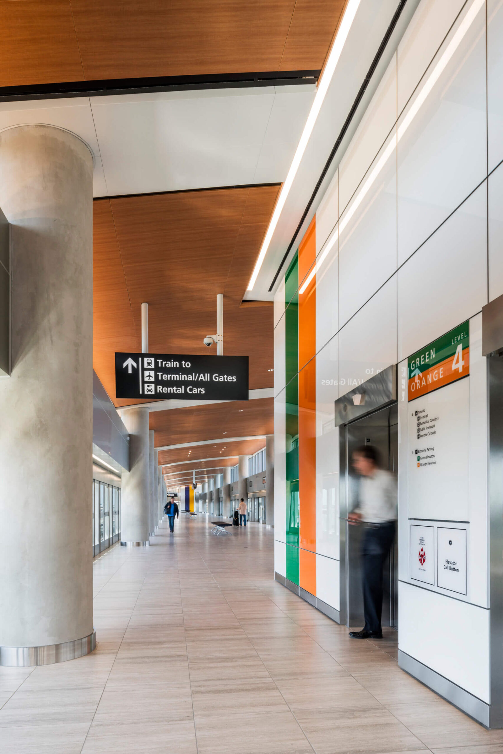 wayfinding signage in the automated people mover station at Tampa International Airport