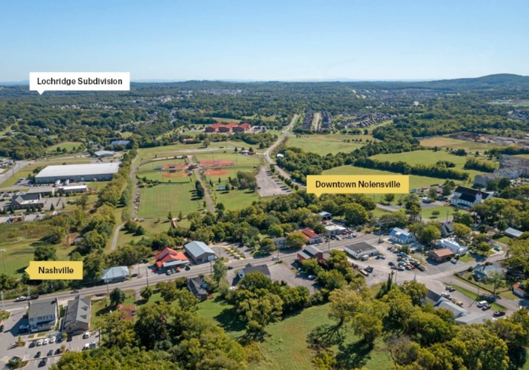 an aerial shot with labels showing the relationship with Nashville
