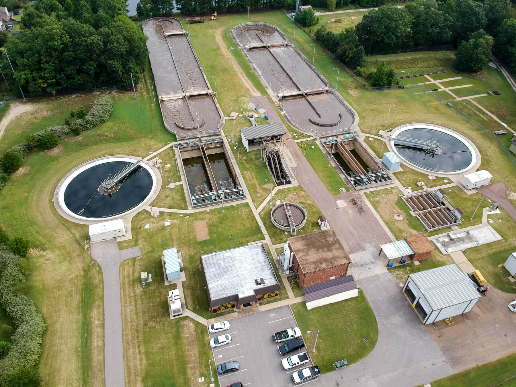 Aerial view of the City of Collierville Shelton Road Wastewater Treatment Plant.