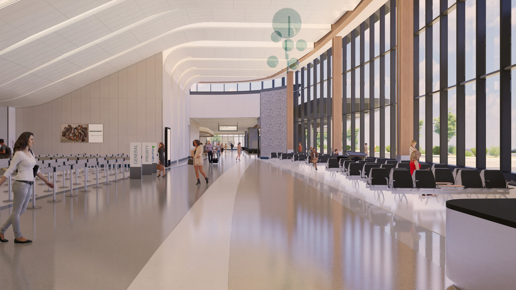 rendering of Asheville Regional Airport’s new terminal lobby