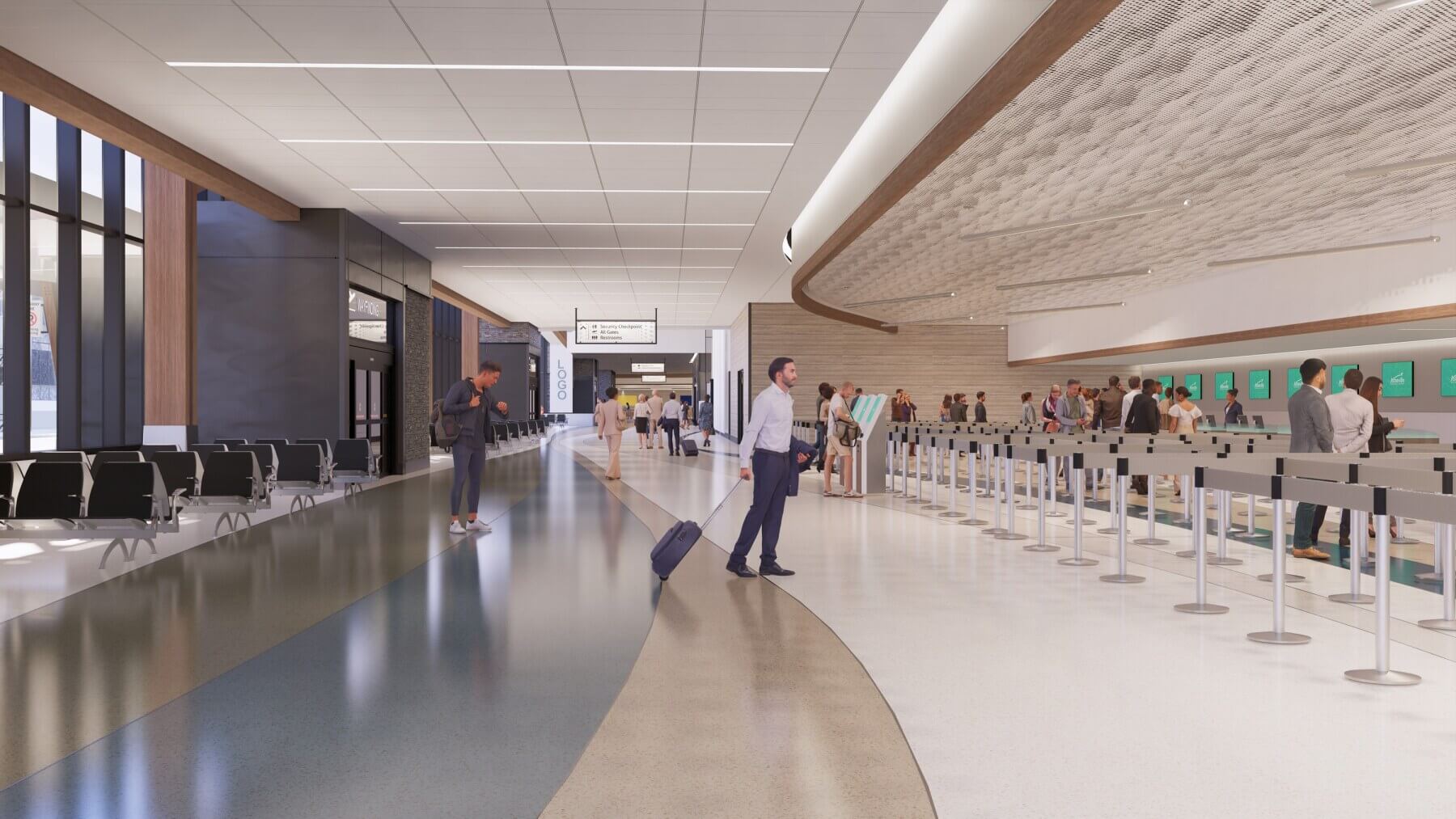 a rendering of the new ticket counter at Asheville Regional Airport