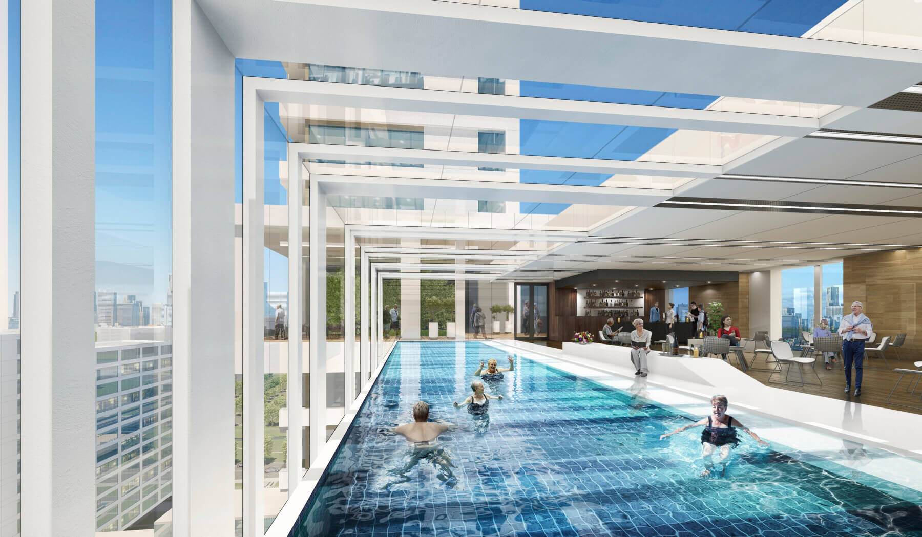 rendering of a rooftop swimming pool