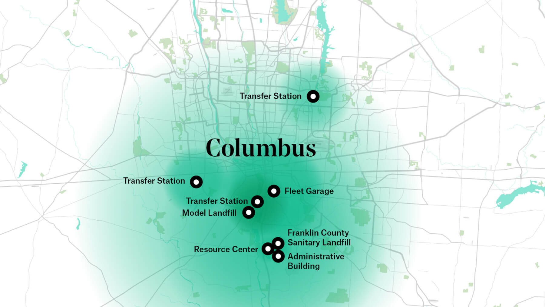 map showing SWACO facilities around Columbus, Ohio