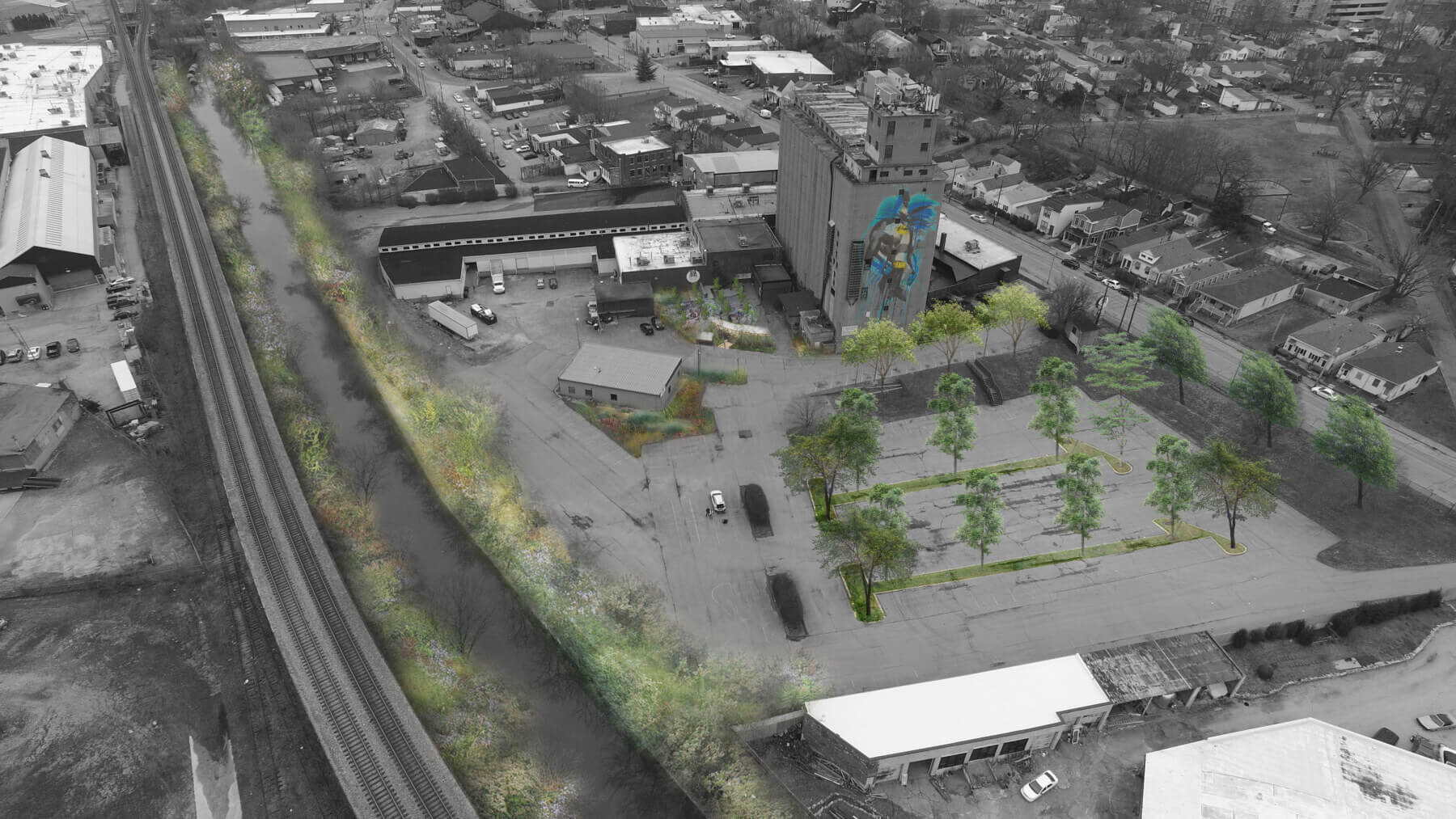 aerial view of proposed improvements to Milewide Brewery site
