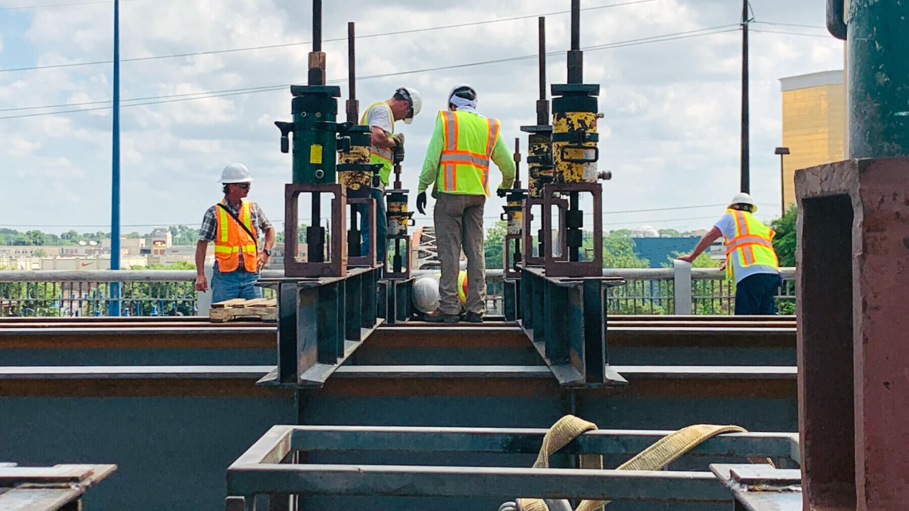 construction workers on the Spring Street Bridge