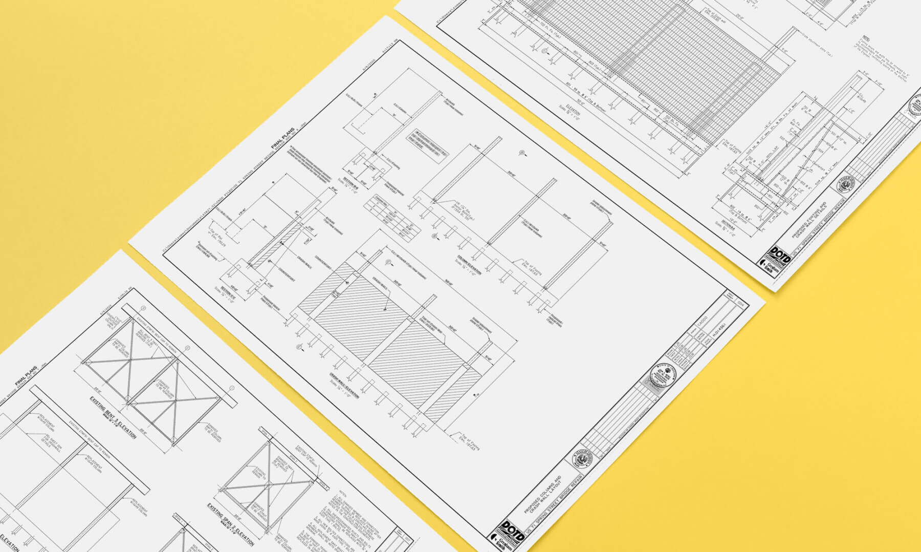 a yellow background with design plans