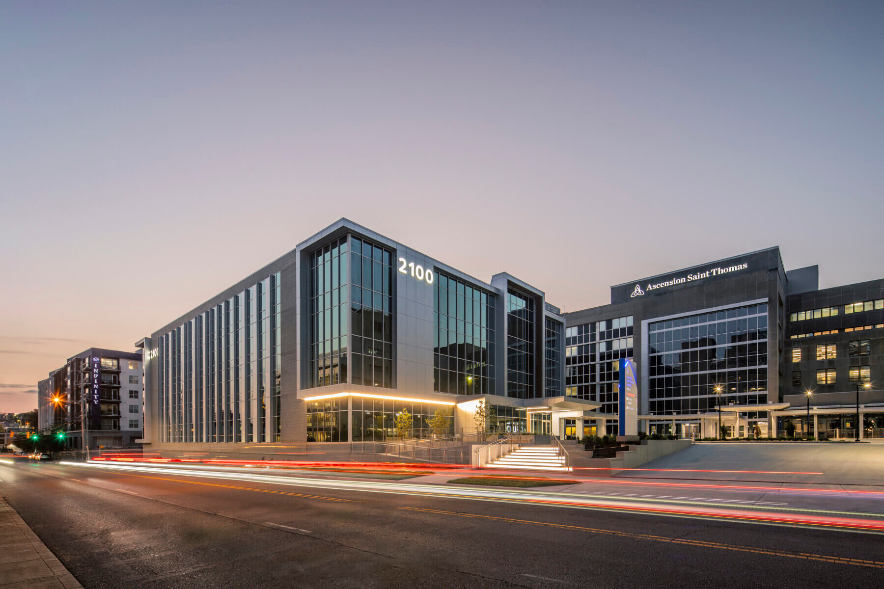 exterior of medical office building street view at dusk