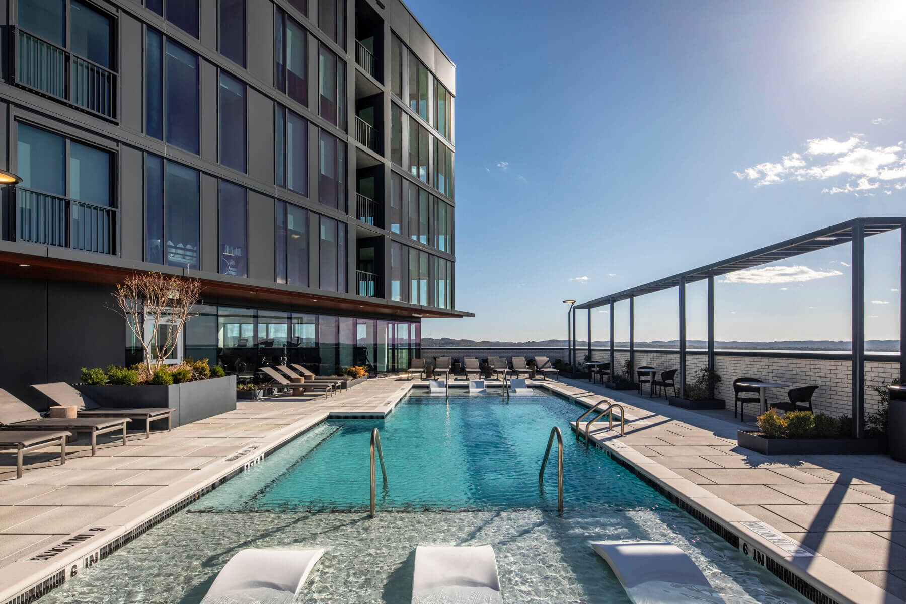 The Parke West residential tower pool and pool