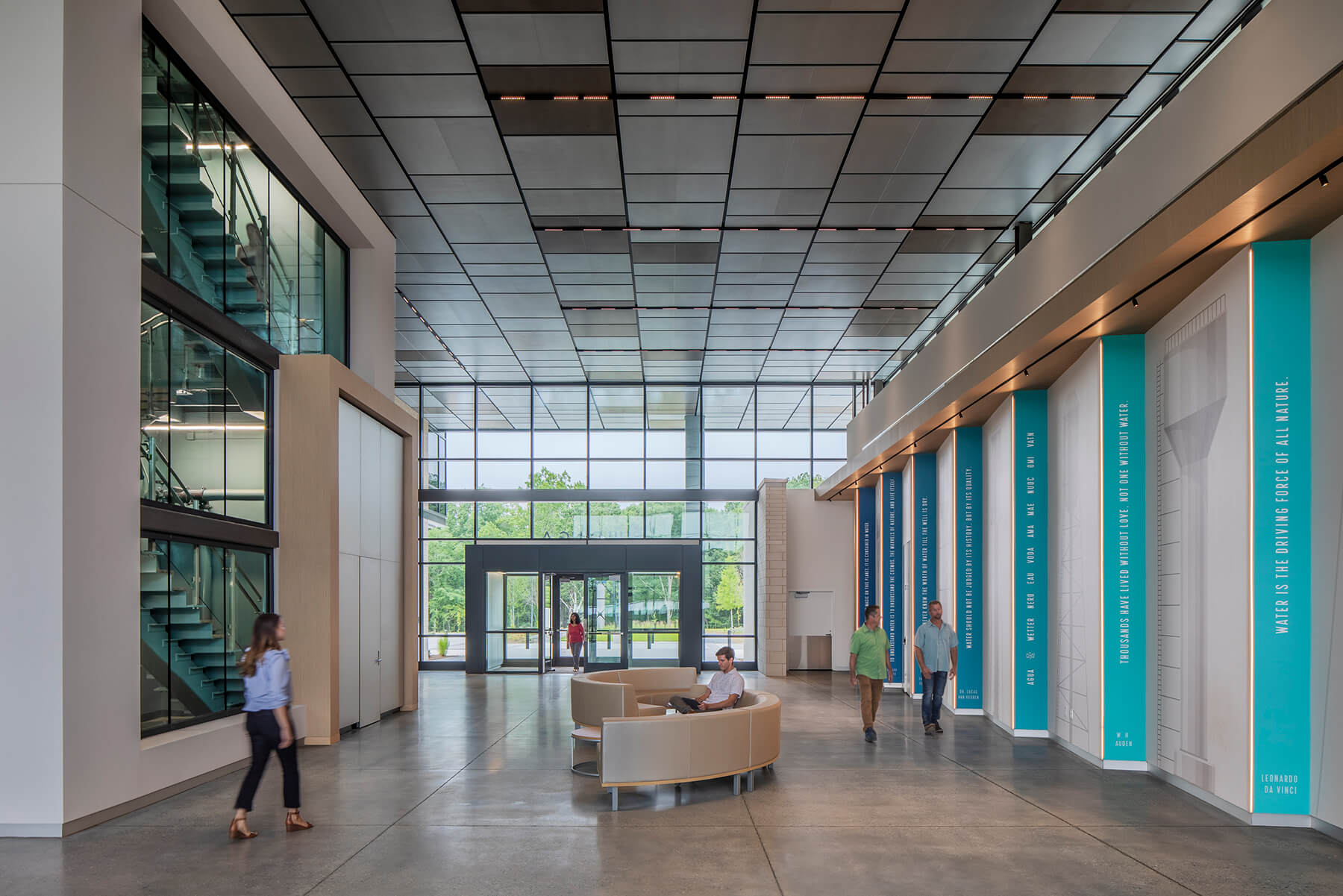 Lobby area of The Water Tower Global Innovation Hub featuring monumental stair