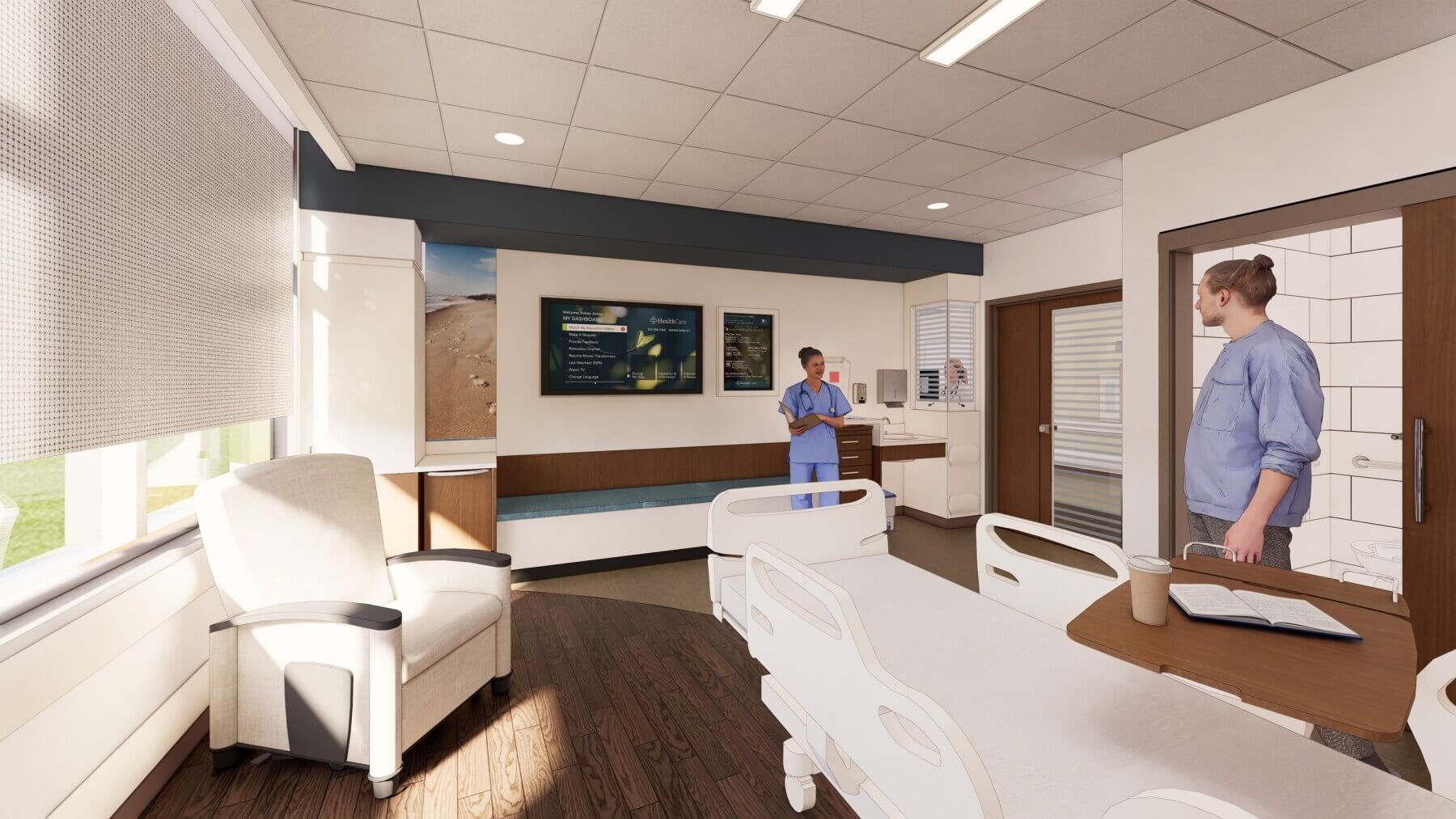 nurse in patient room rendering
