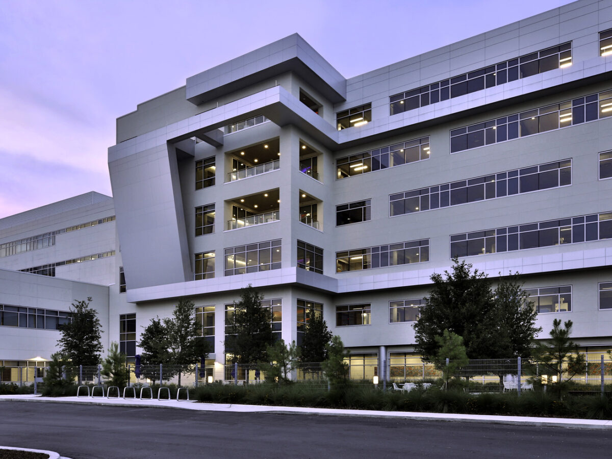 Exterior of a six story hospital