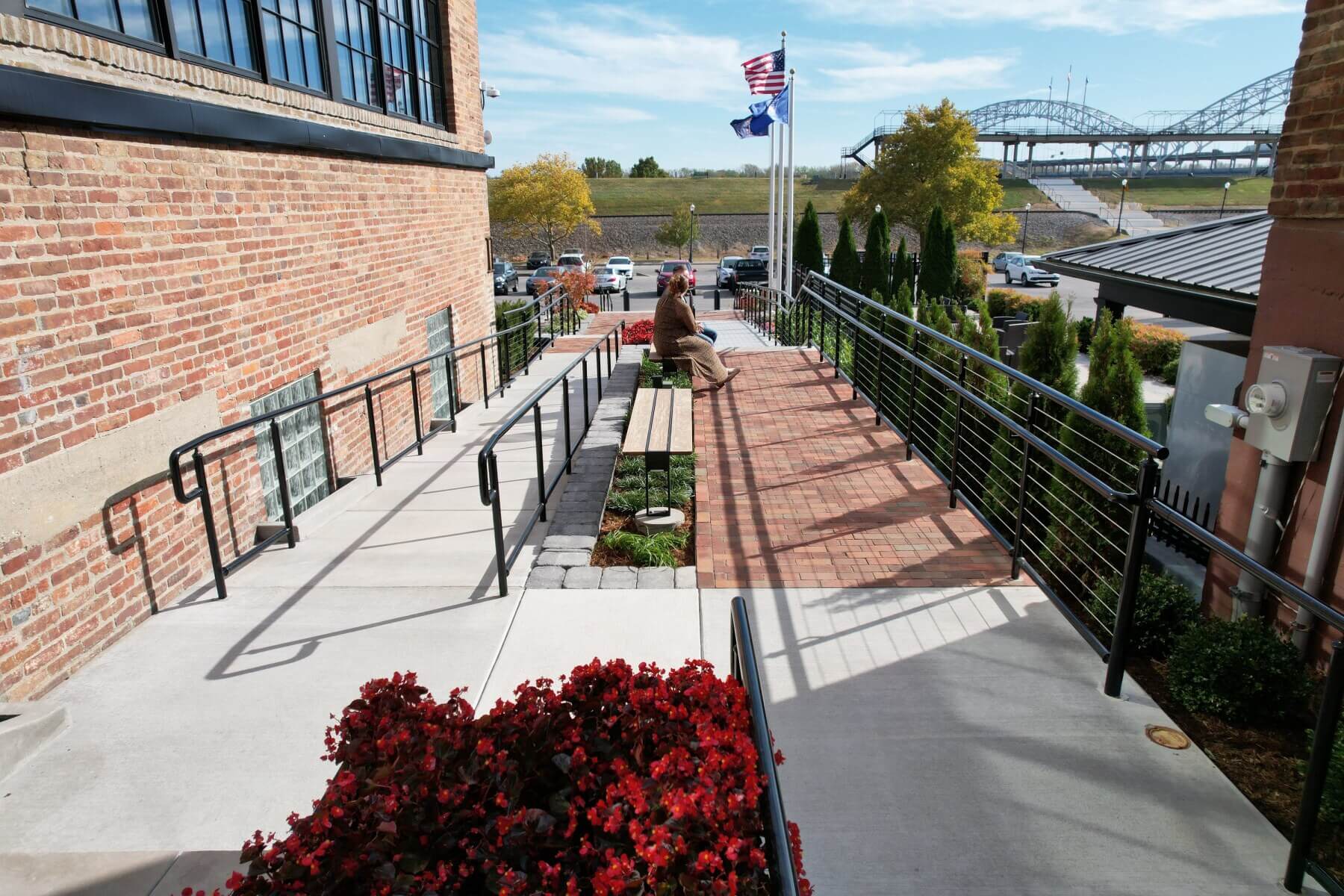 New Albany City Hall Promenade and Plaza alleyway, ramp and benches